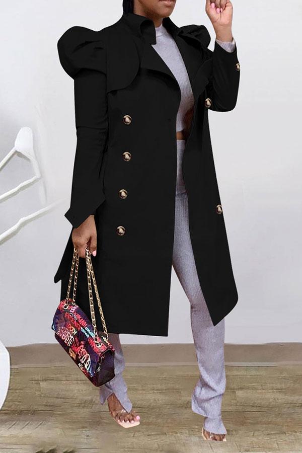 xiangtuibao Solid Color Classic Double Breasted Belt Trench Coat