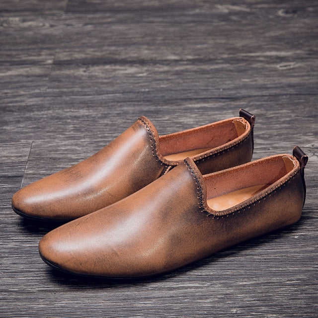 Summer New Peas Shoes Men's Leather Trend Casual Small Leather Shoes All-match Social Soft-soled Lazy Shoes  XM328