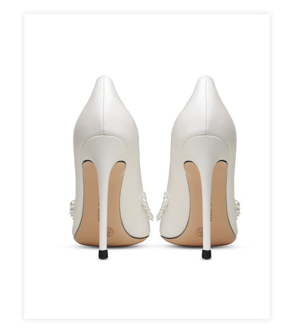 xiangtuibao New Spring Women For Fashion Pointed Toe Stiletto Pumps Sexy White String Bead Wedding Shoes High Heels Party Dress Shoes V