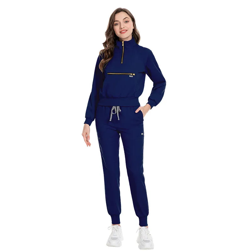 Eithexu Women's Two Piece Pants and Tops Factory Nurse Long Sleeve Scrub Stretch Suit Sets Scrub Jacket for Women