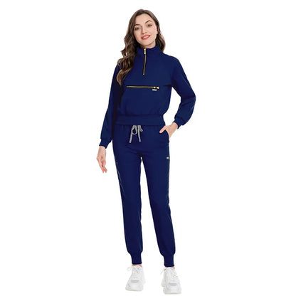 Eithexu Women's Two Piece Pants and Tops Factory Nurse Long Sleeve Scrub Stretch Suit Sets Scrub Jacket for Women