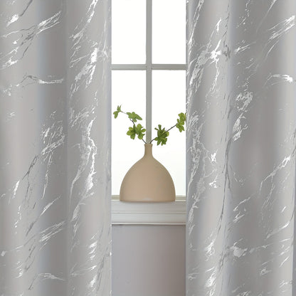 1pc Modern Grey Golden Silvery Marble Pattern Curtain for Bedroom, Office, Kitchen, Living Room, and Study - Classic European Design for Home Decoration