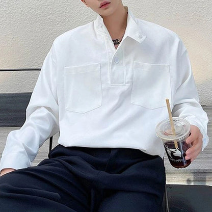 xiangtuibao Spring Lapel Single Breasted Hoodies Top Men Fashion Long Sleeve Solid Sweatshirt Men Clothing Casual Pockets Sweatshirts