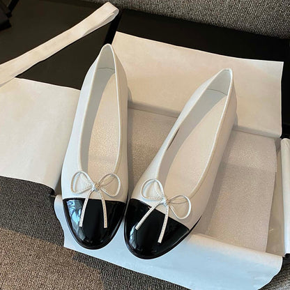 Women Fashion Flats Shoes Genuine Leather Pointed Toe Mixed Color Females Single Shoes Shallow Metal Chain Classic luxury brand