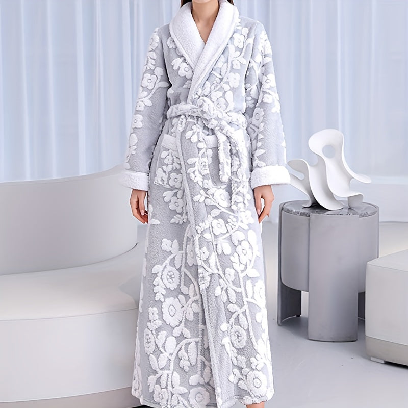 1pc Thickened Long Sleeve Bathrobe - Soft, Plush, and Cozy Unisex Loungewear for Him and Her - Perfect for Couples Relaxation Time with Delicate Flower Pattern, Ideal for Home Use, Essential Bathroom Supplies
