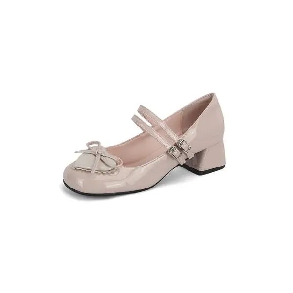 xiangtuibao Women Metalic Shoes Mary Jane Square Toe Slip On Summer High Heels Shallow Mouth Chunky Sandals Footwear Lace-Up Classic St