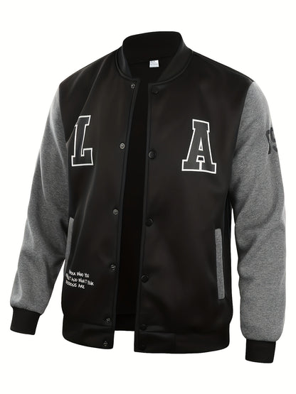Mens Classic LA Print Varsity Jacket - Stylish Color Block Design - Durable Button Up for Spring/Fall - Trendy College Baseball Style