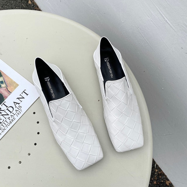 Fashion Women Flats Square Toe Slip On Loafers Comfortable Ladies Shoes Flats Heeled Casual Spring/Autumn Fashion Blue Shoes