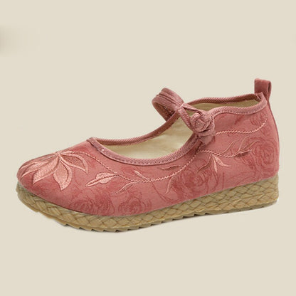 Rimocy Fashion Embroidery Flat Shoes Women  Spring Ankle Strap Non-slip Casual Shoes Woman Comfort Soft Sole Chinese Shoe