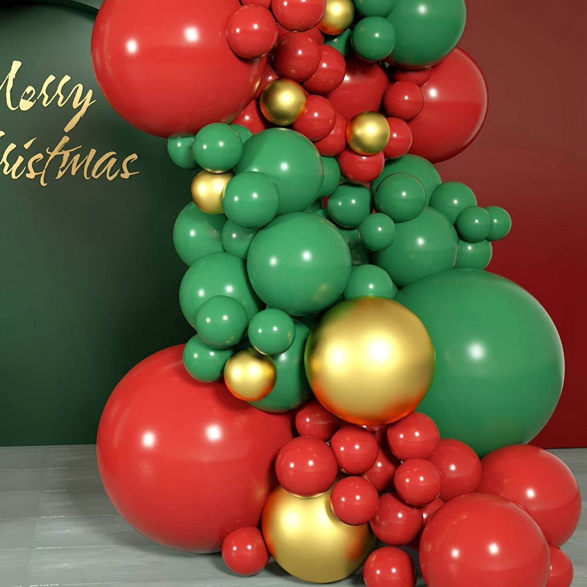 147Pcs Festive Christmas Balloon Garland Arch Kit - Red, Green & Metallic Golden Latex Emulsion Material, Perfect for Holiday Party Decor, Ages 14+