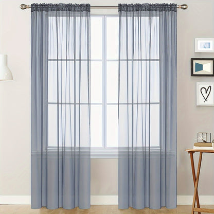 2pcs Yarn Curtain Rod Pocket Sheer Curtains For Bedroom Living Room Decoration Solid Color Curtain Home Decor