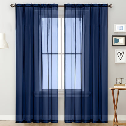 2pcs Yarn Curtain Rod Pocket Sheer Curtains For Bedroom Living Room Decoration Solid Color Curtain Home Decor