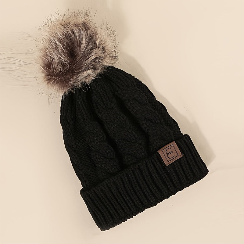 Winter Warmth Pom Beanie - Soft, Lightweight, Elastic, Cuffed Knit Hat with Skull Cap Design - Perfect for Women in Autumn and Winter Season