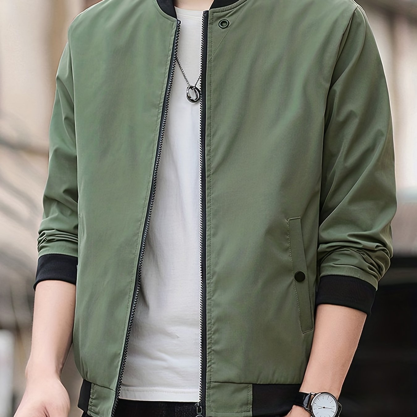 Stylish Men's Zip-Up Baseball Jacket - Thin, Regular Fit, Casual, Breathable, Versatile - Perfect for Youth and Men, Everyday Wear, Outdoor Activities