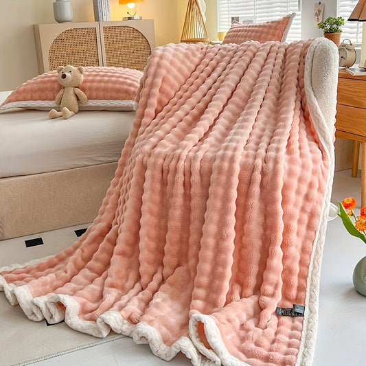 1pc Rabbit Fleece Blanket Multi-purpose Throw Blanket Plus Velvet Thickened Household Winter Warm Nap Office Blanket
