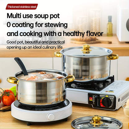 10pcs set of stainless steel pots, specifications are 6.69/7.68/8.54/9.33/10.04inch, stainless steel cooking pot, 5 pots + 5 pot lids, suitable for induction cookers and gas stoves, stainless steel double handle with lid, deep soup pot, suitable for soup,