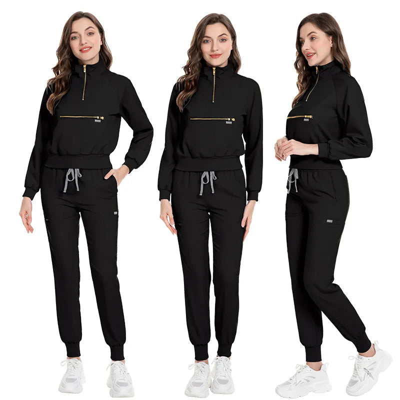 Eithexu Women's Two Piece Pants and Tops Factory Nurse Long Sleeve Scrub Stretch Suit Sets Scrub Jacket for Women
