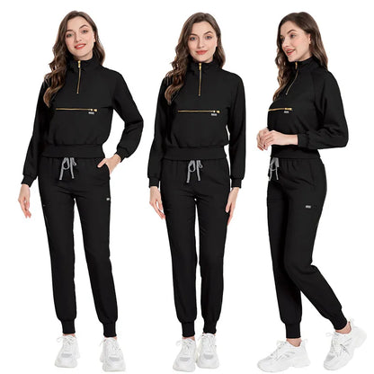Eithexu Women's Two Piece Pants and Tops Factory Nurse Long Sleeve Scrub Stretch Suit Sets Scrub Jacket for Women