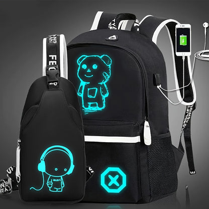 2-Piece Set Stylish Cartoon Printed Backpack Combo - Spacious & Versatile, Casual Daypack with Crossbody Chest Bag - Ideal for School, Travel & Daily Use