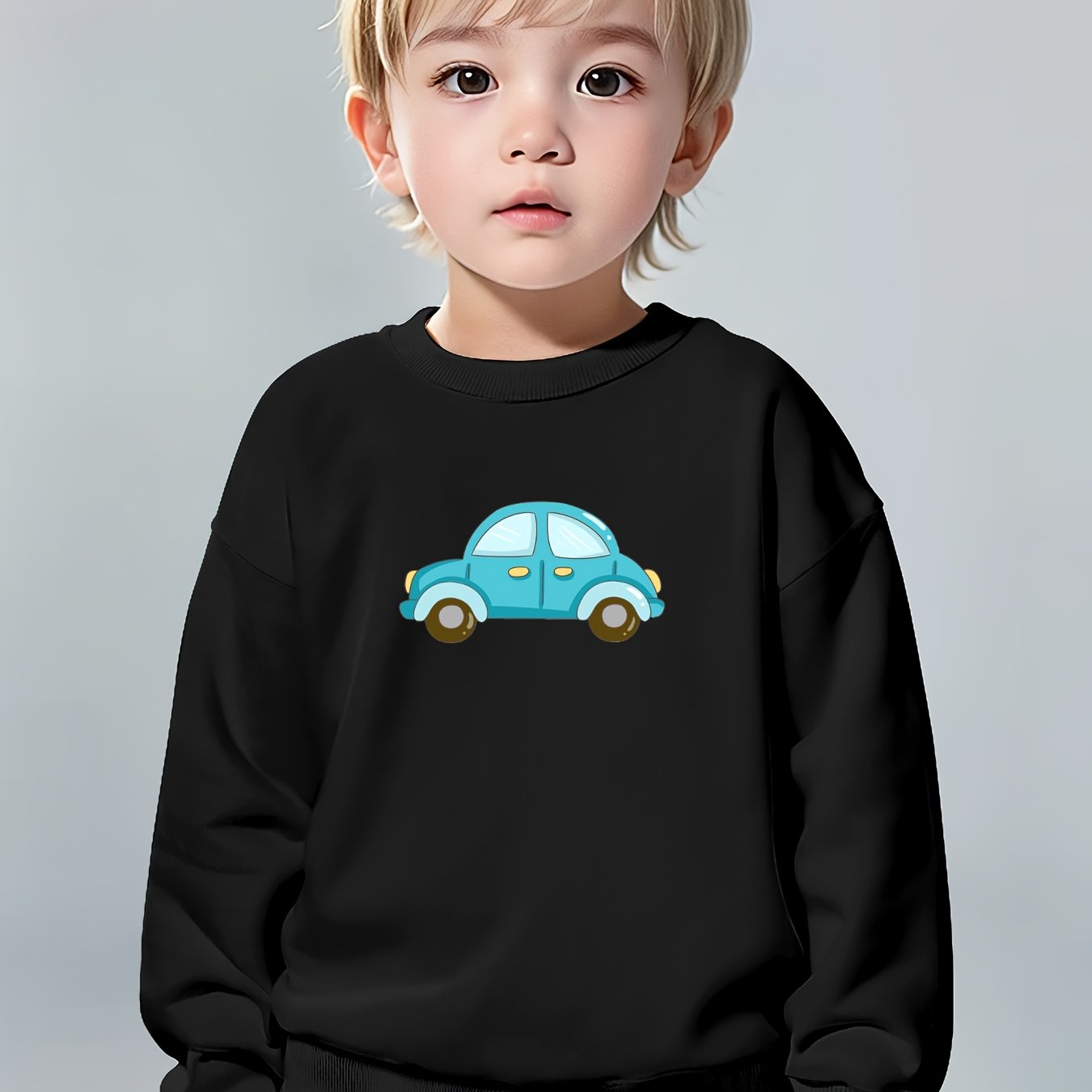 Boys Pure Cotton Cute Car Print Round Neck Comfortable Casual Long Sleeve Sweatshirt For Spring And Autumn And Winter Cozy & Versatile Sweatshirt Top For Indoors & Outdoors