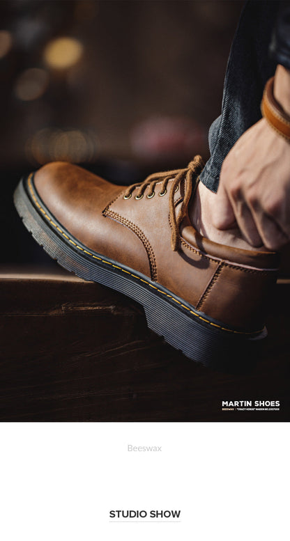 Maden Shoes Spring Autum  New Leisure Leather Shoes Men's Trend Big Head Tide Shoes Men British Wind Low Help Shoes