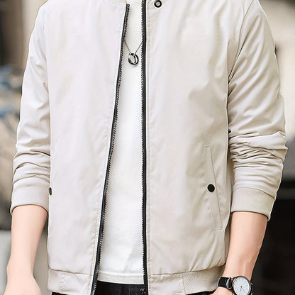 Stylish Men's Zip-Up Baseball Jacket - Thin, Regular Fit, Casual, Breathable, Versatile - Perfect for Youth and Men, Everyday Wear, Outdoor Activities