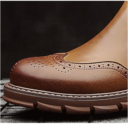 Men Genuine Leather Chelsea Boots Autumn Winter Brogues Shoes Male Platform Ankle Boots Breathable Fashion Motorcycle Boots
