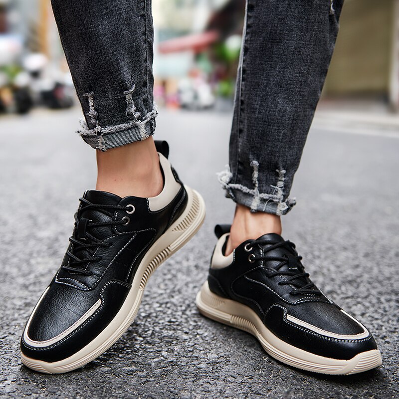 xiangtuibao Leather Men Casual Shoes Luxury Brand Mens Fashion Sneakers Korean Thick-Soled Men's Shoes White Sneakers