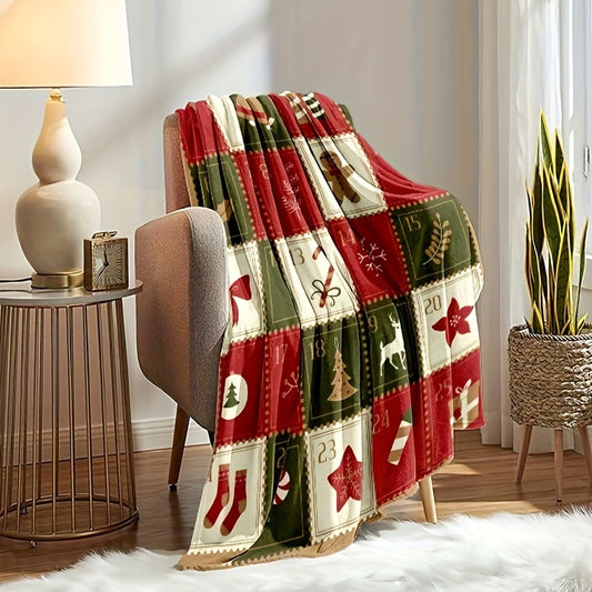 1pc Vintage Christmas Print Blanket, Flannel Blanket, Soft Warm Throw Blanket Nap Blanket For Couch Sofa Office Bed Camping Travel, Multi-purpose Gift Blanket For All Season