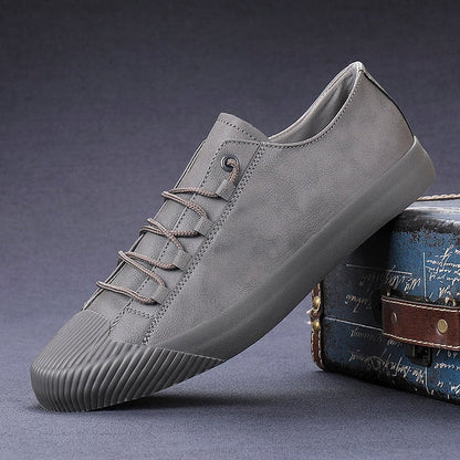 YITU Luxury Low top Men Vulcanize Shoes Autumn New Leather Casual Shoes Korean Breathable Black lace-up Sneaker Shoes