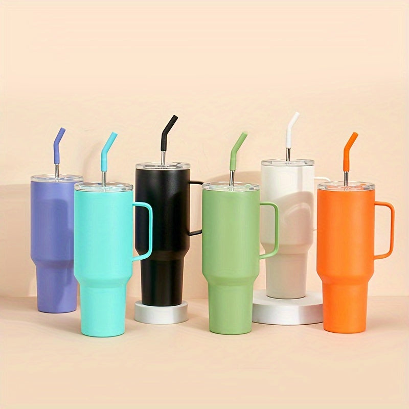 1pc 40oz/1200ml Insulated Stainless Steel Travel Cup - Thermal Carafes for Hot and Cold Drinks - Durable, Reusable, and Leak-Proof Vacuum Tumbler with Straw and Handle for Outdoor Enthusiasts, Camping, Hiking, Driving, and Gift Ideas for Men and Women