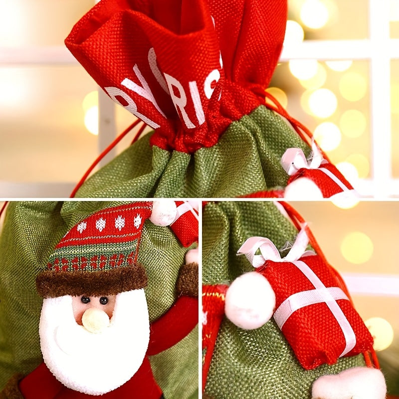 [Customer Favorite] Christmas Gift Bag in Bulk, with Drawstring, Christmas Party Gift Bag with Santa Claus Plaid Christmas Pattern on the Bag, Suitable for Packaging Christmas Gifts