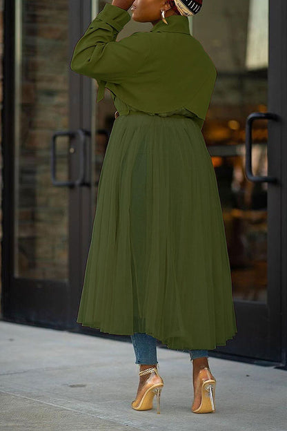 xiangtuibao Solid Color Tulle Patchwork Unusual Belted Trench Coat