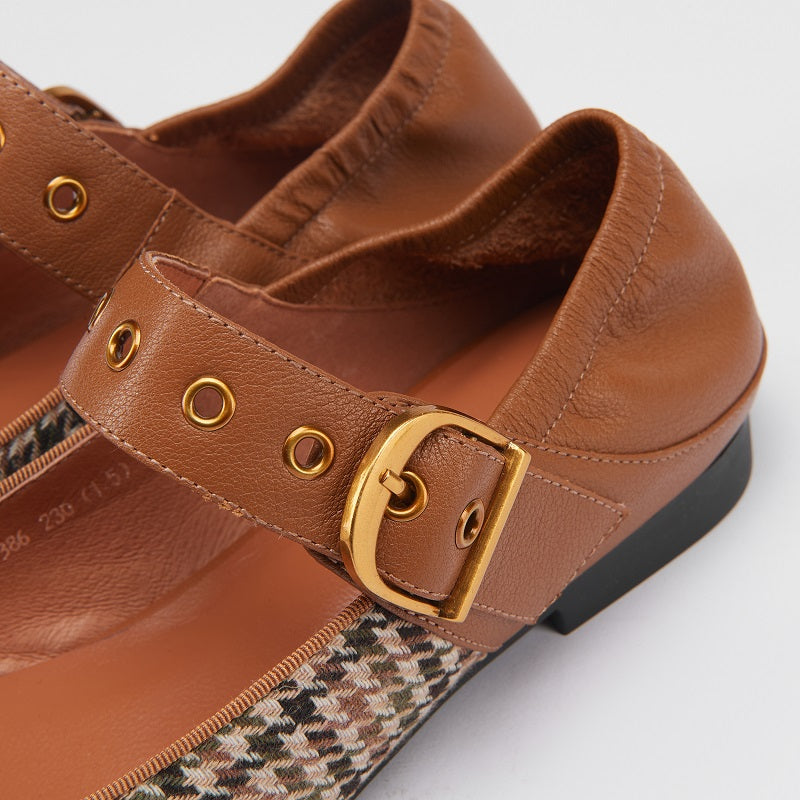 xiangtuibao   Women's Fabric Shoes Retro Buckle Strap Spring/Autumn Ethnic Flat Shoes Square Toe Shoes Woman Patchwork Footwear