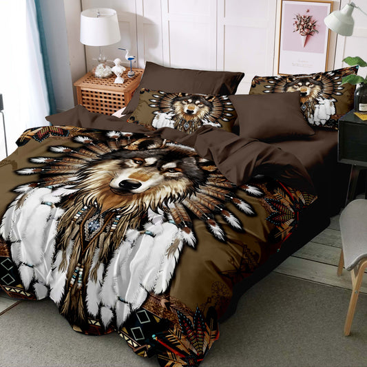 2/3pcs Dreamcatcher Bedding Set - Soft, Comfortable, Ethnic-Inspired Duvet Cover Set with Wolf Pattern for Country-Style Bedroom Decoration - 1 Duvet Cover + 1/2 Pillowcase, Coreless, Easy Care, Hypoallergenic, and Breathable