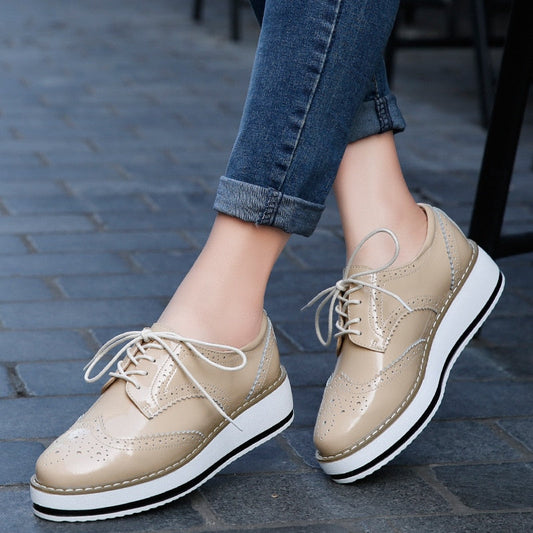 Spring Autumn Flat Oxford Shoes For Women Platform Shoes Woman Brogue Patent Leather Flats Lace Up Women Shoes Female