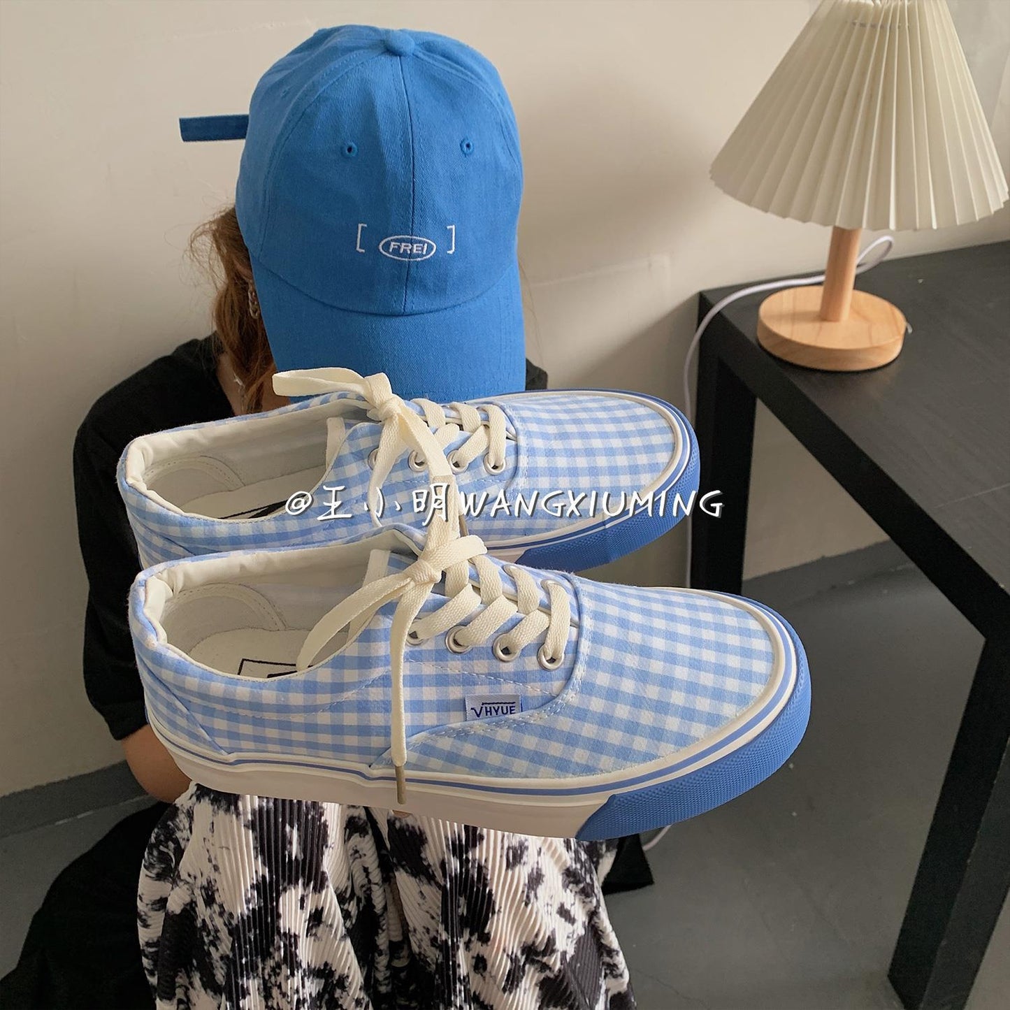 HOUZHOU Women's Flat Shoes Blue Plaid Tennis Female Sport Sneaker Girl Casual Platforms Harajuku Vulcanize Lolita Kawaii