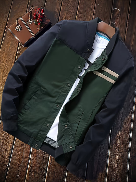 Vintage-Inspired Color Block Jacket - Stylish Water-Resistant Windbreaker with Adjustable Hem and Cuffs - Perfect for Men's Casual College Hipster Fashion in Spring and Fall