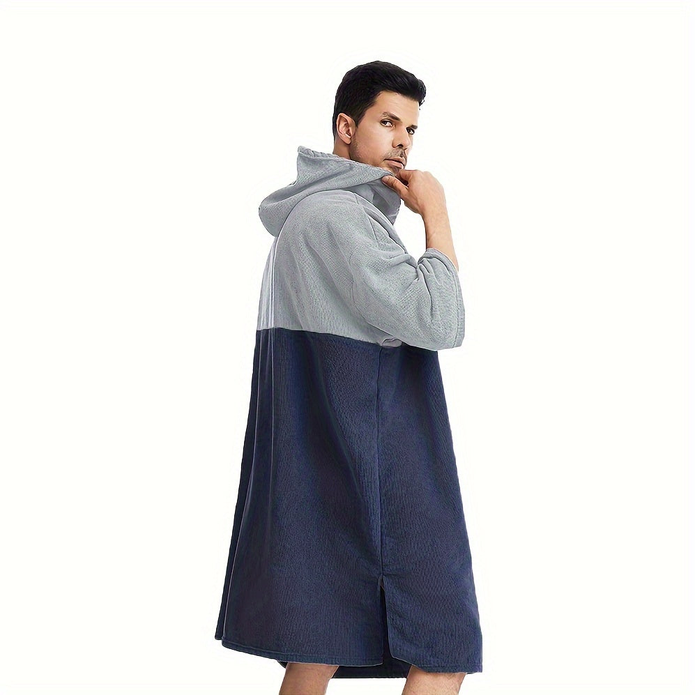 1pc Color Blocking Surf Poncho Changing Towel, Changing Robe With Hood, Hooded Design Bathrobe With Large Pocket, Bathroom Supplies