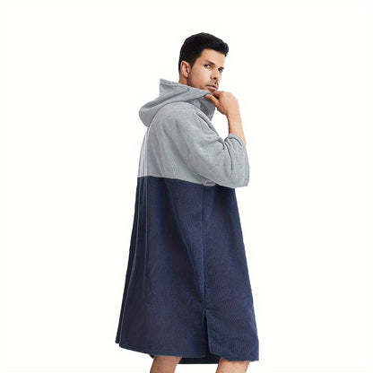 1pc Color Blocking Surf Poncho Changing Towel, Changing Robe With Hood, Hooded Design Bathrobe With Large Pocket, Bathroom Supplies