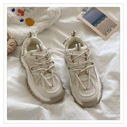 Women Sneakers Fashion Mesh Chunky Girls Casual  Spring Reflective Comfortable Thick Sole White Dad Flats Platform Shoes