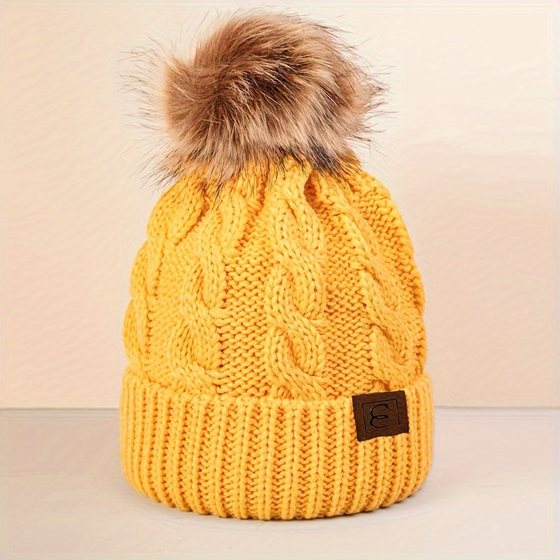 Winter Warmth Pom Beanie - Soft, Lightweight, Elastic, Cuffed Knit Hat with Skull Cap Design - Perfect for Women in Autumn and Winter Season