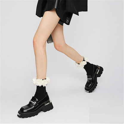 xiangtuibao Women Pumps Thick Sole Platform Low Heel Shoes for Woman Slip-on Espadrilles Chunky Heel Leather Dress Creepers Casual Loafers
