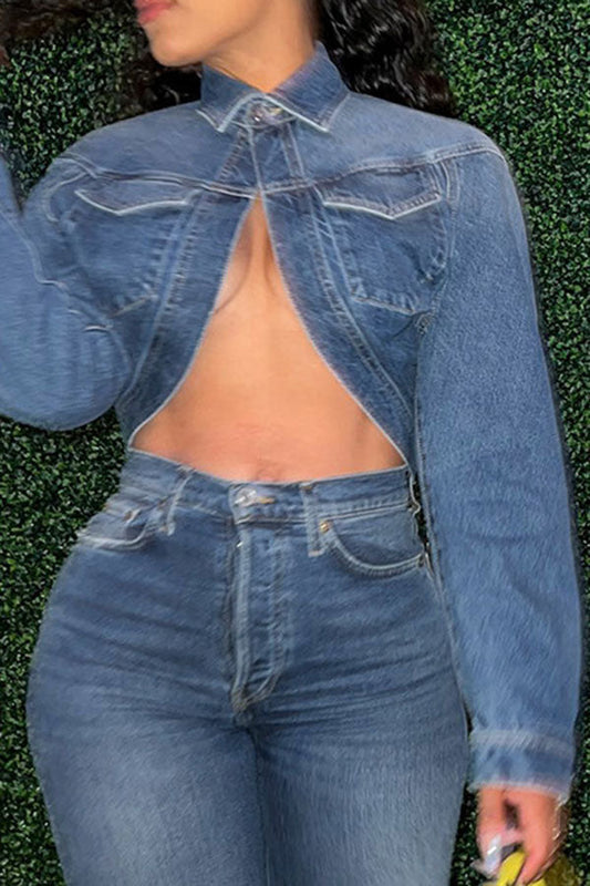 xiangtuibao Solid Color Smart Denim Coat