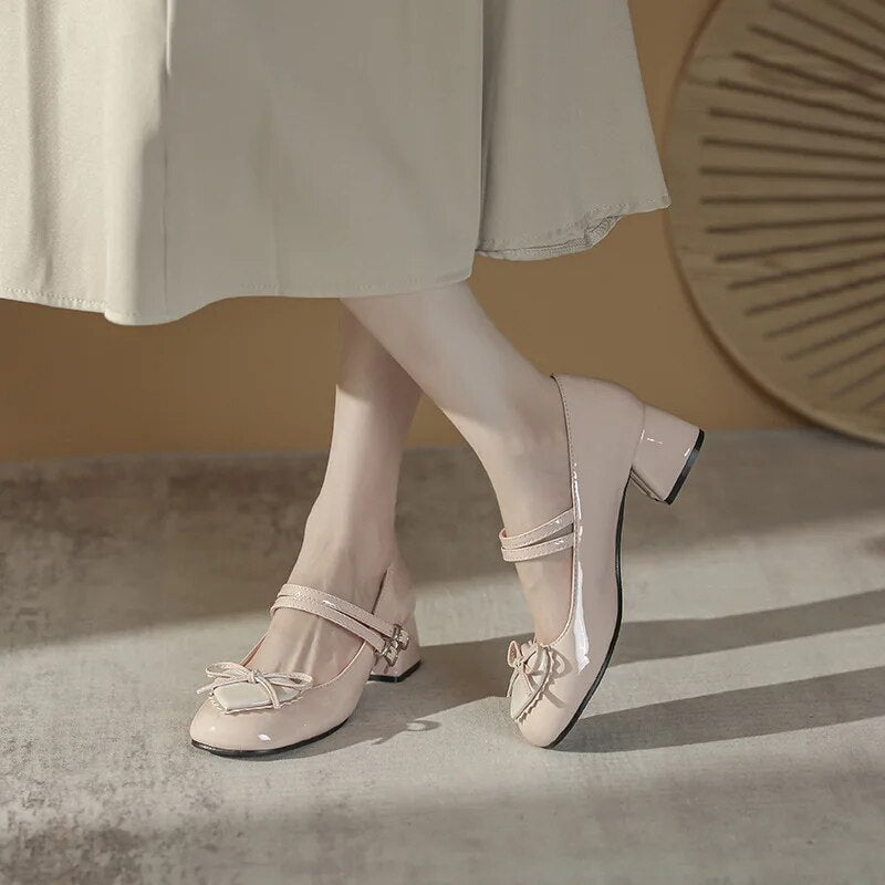 xiangtuibao Women Metalic Shoes Mary Jane Square Toe Slip On Summer High Heels Shallow Mouth Chunky Sandals Footwear Lace-Up Classic St
