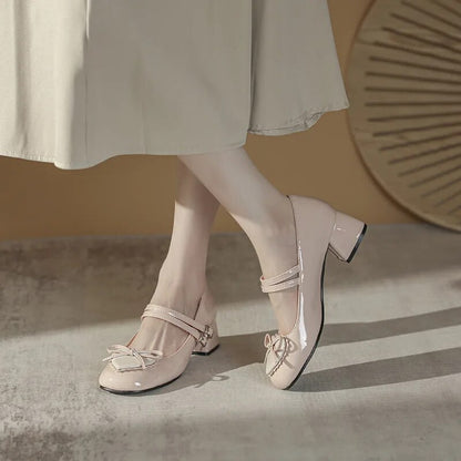 xiangtuibao Women Metalic Shoes Mary Jane Square Toe Slip On Summer High Heels Shallow Mouth Chunky Sandals Footwear Lace-Up Classic St