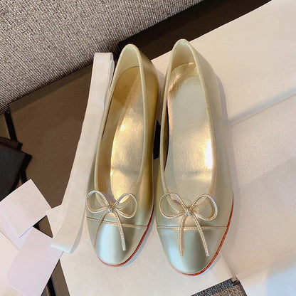 Women Fashion Flats Shoes Genuine Leather Pointed Toe Mixed Color Females Single Shoes Shallow Metal Chain Classic luxury brand