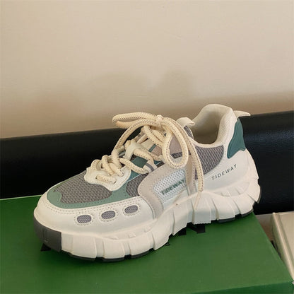xiangtuibao Women Sneakers Running Shoes Spring Autumn INS Breathable Mesh Trainers Shoes Casual Female Lace Up Thick Sole Sneakers Ladies