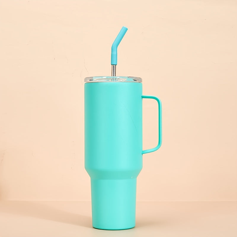 1pc 40oz/1200ml Insulated Stainless Steel Travel Cup - Thermal Carafes for Hot and Cold Drinks - Durable, Reusable, and Leak-Proof Vacuum Tumbler with Straw and Handle for Outdoor Enthusiasts, Camping, Hiking, Driving, and Gift Ideas for Men and Women