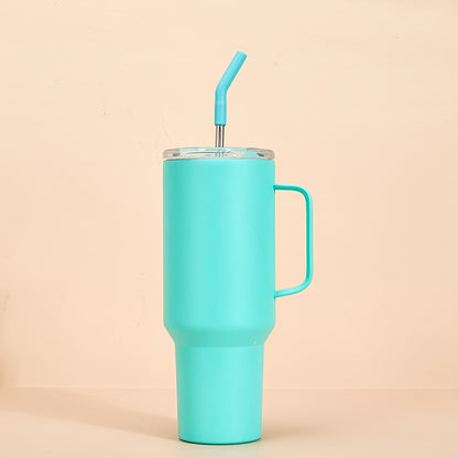 1pc 40oz/1200ml Insulated Stainless Steel Travel Cup - Thermal Carafes for Hot and Cold Drinks - Durable, Reusable, and Leak-Proof Vacuum Tumbler with Straw and Handle for Outdoor Enthusiasts, Camping, Hiking, Driving, and Gift Ideas for Men and Women
